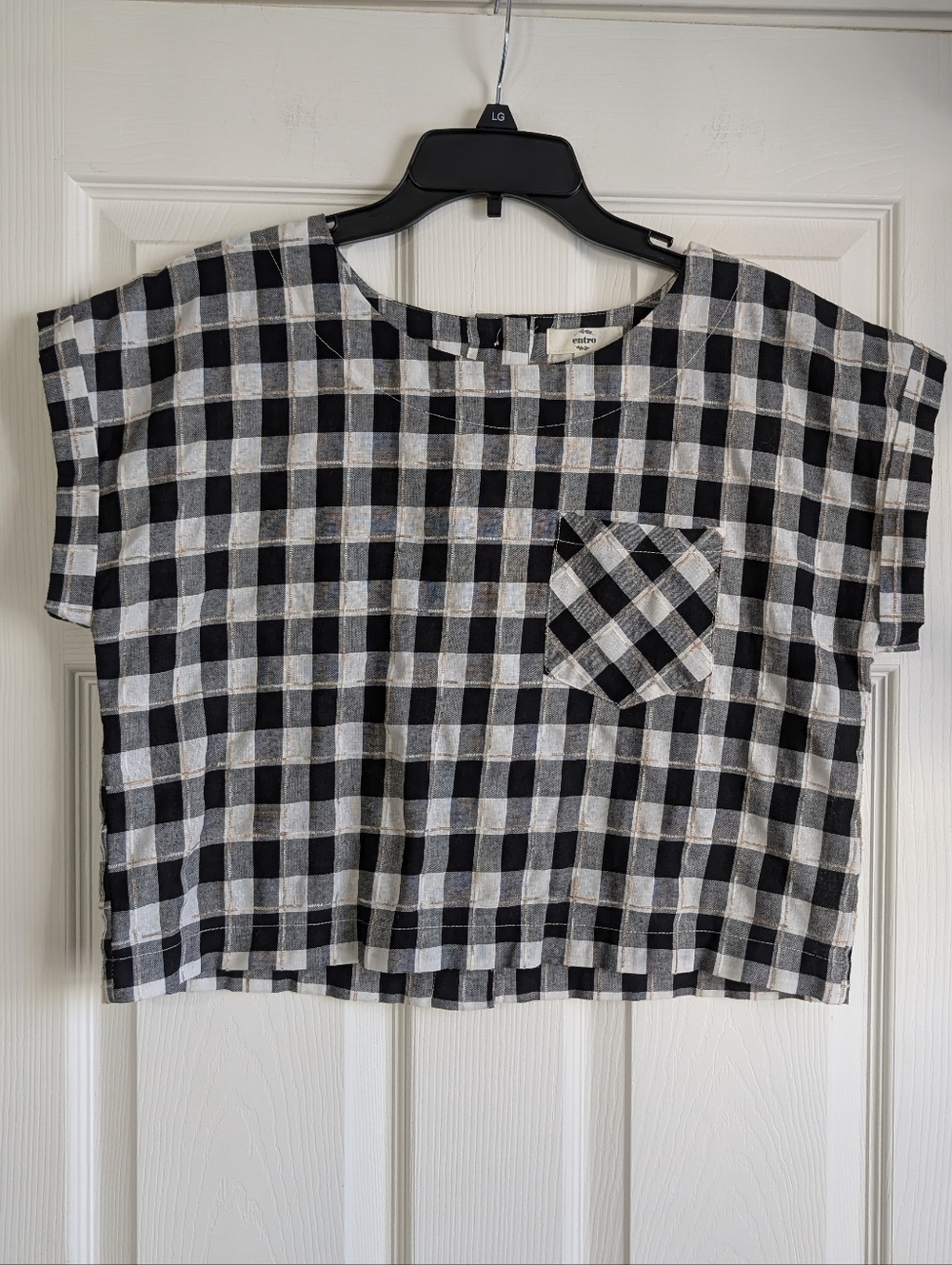 Entro Black and White Gingham Short Sleeve Blouse Size S